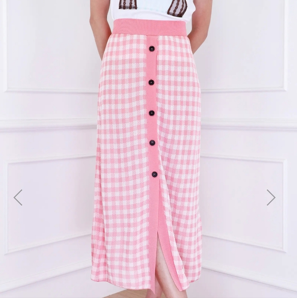 Msgm Checkered Button Down Midi Skirt - image 1